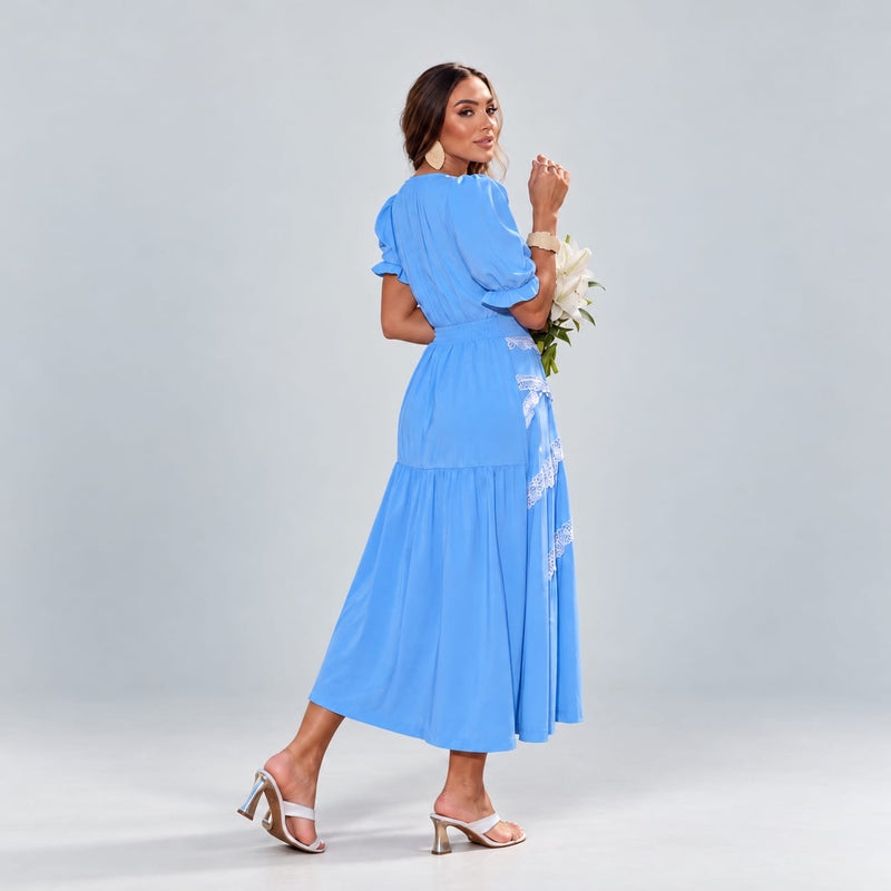 Vestido Midi Azul - Moda Modesta