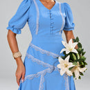 Vestido Midi Azul - Moda Modesta