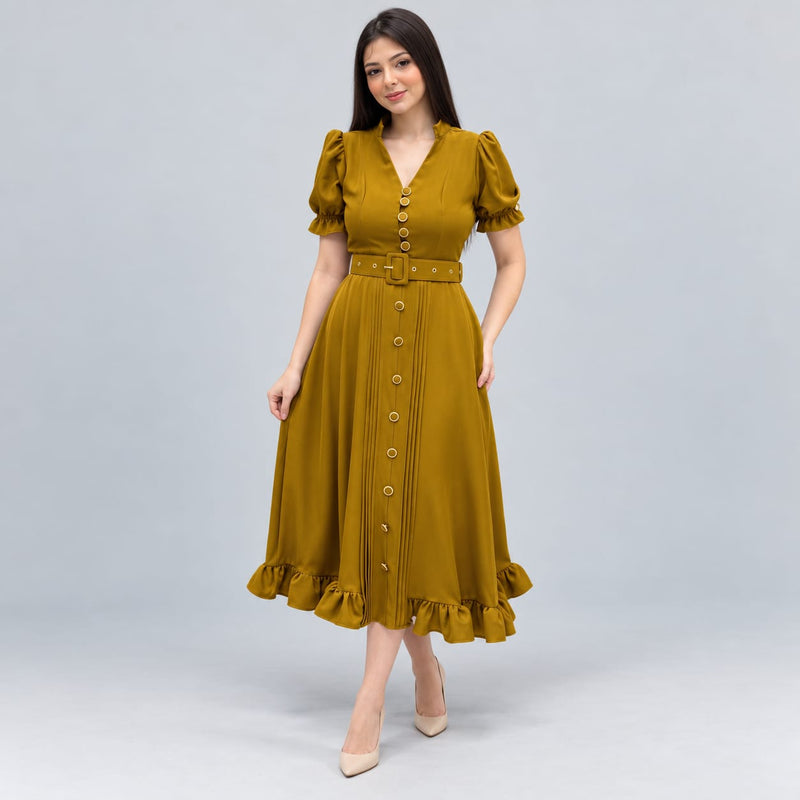 Vestido Amarelo Midi - Moda Modesta