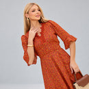Vestido Midi Laranja Estampado