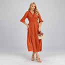 Vestido Midi Laranja Estampado