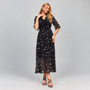 Vestido Midi Preto Florido