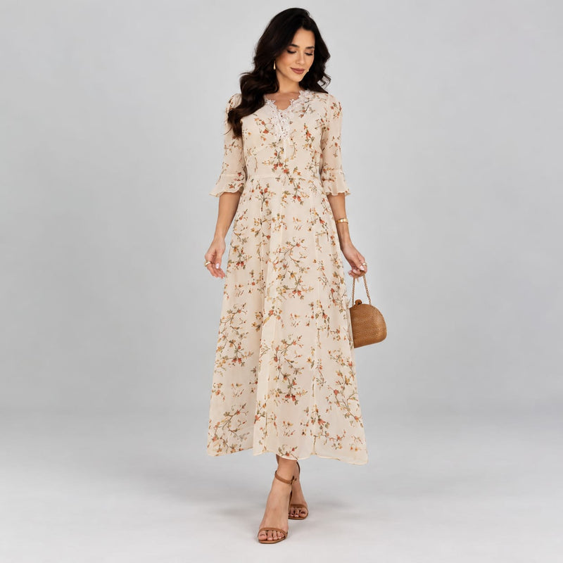Vestido Midi Com Estampa Florida