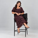 Vestido Longo com Estampa e Babado Duplo