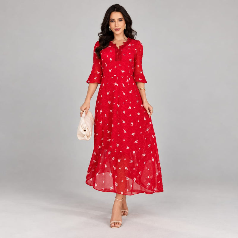 Vestido Longo Estampado Vermelho